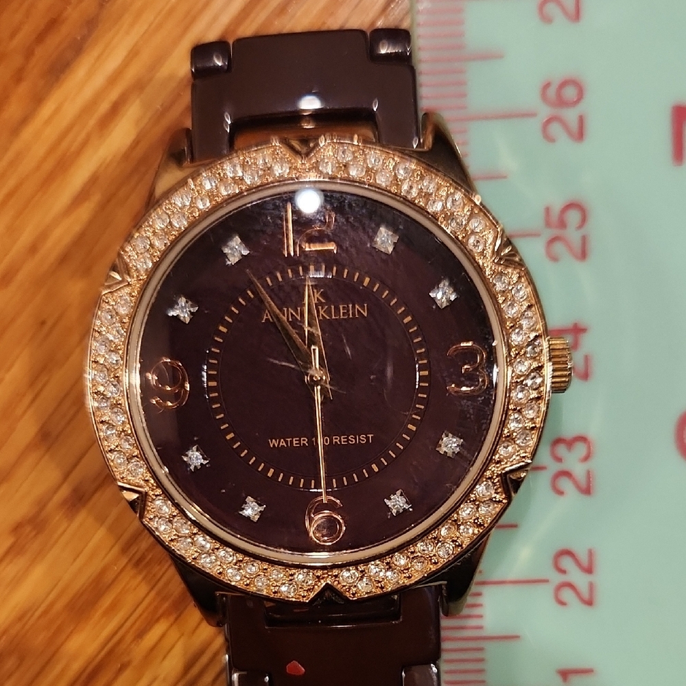 Anne Klein Dark Brown and Gold Crystal Watch